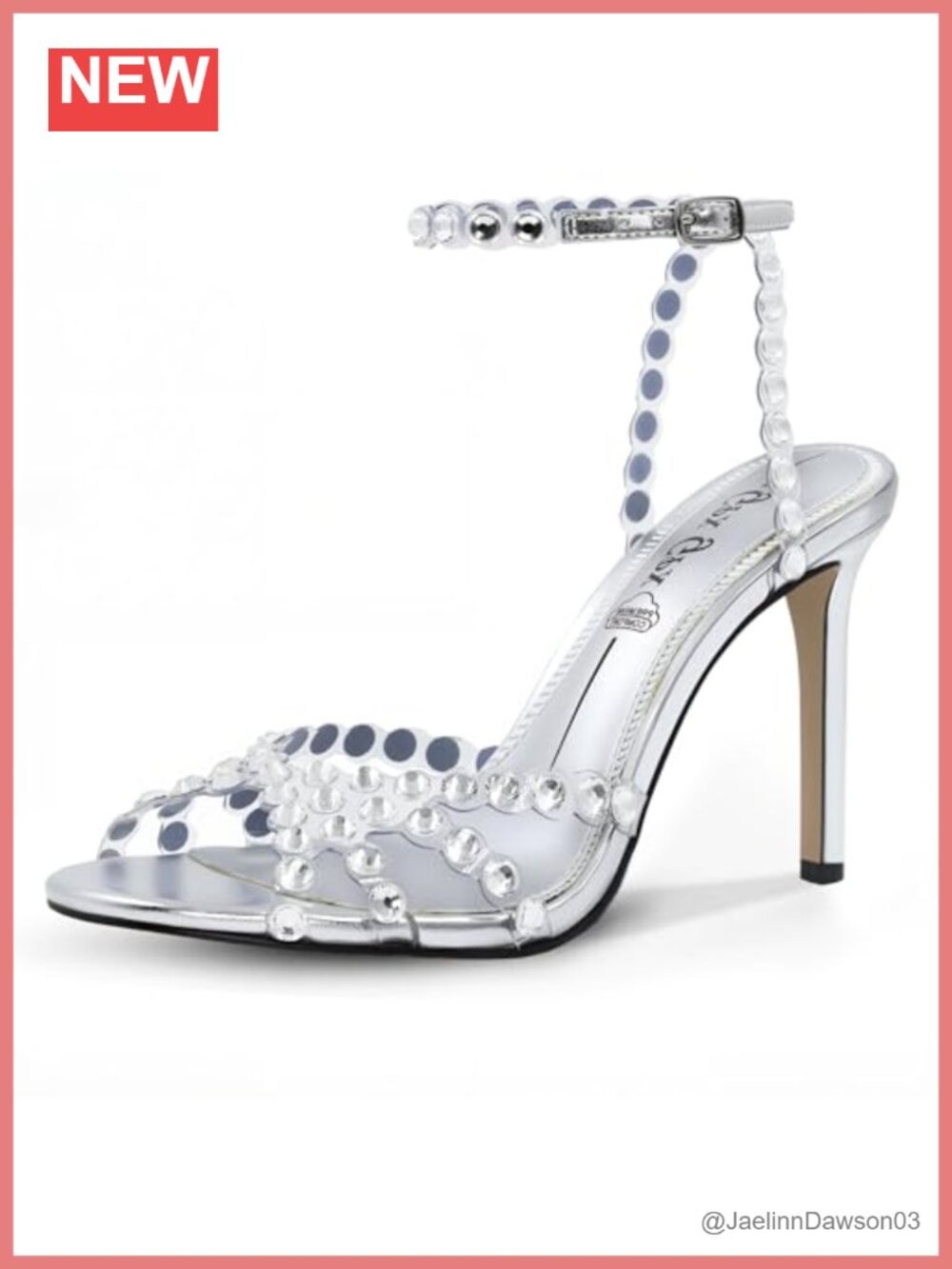 Rhinestone Strappy Clear Stiletto Heels for Women Round Toe Sexy Dressy Sandals